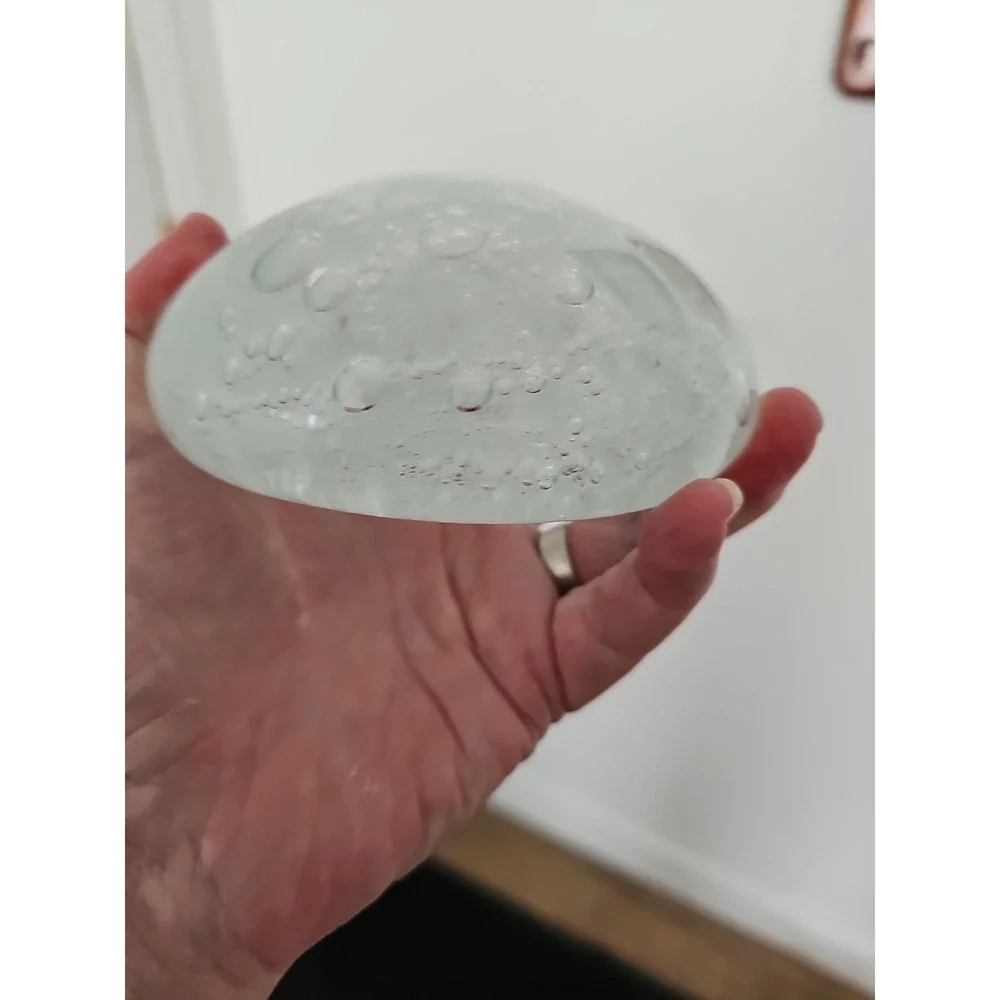 Vtg Hand Blown Clear Art Glass Mushroom Paperweight Controlled Bubbles Studio